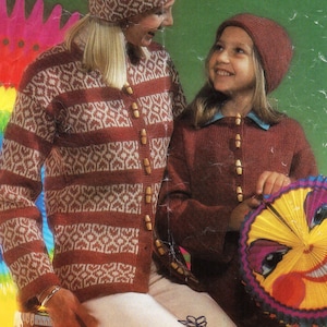 vintage womens fair isle cardigan knitting pattern pdf ladies fairisle jacket & hat 28-40 inch DK light worsted 8ply pdf instant download