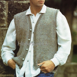 Mens Knitting Pattern mens waistcoat mens sleeveless cardigan 36-46 inches DK Mens Knitting Patterns - PDF instant download