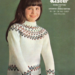Vintage childrens fair isle sweater knitting pattern pdf fair isle jumper fairisle yoke 26-30inch DK light worsted 8ply PDF instant download