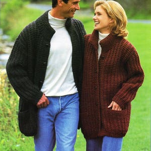 womens mens jacket knitting pattern pdf chunky ladies long baggy cardigan larger sizes 30-52&quot; chunky bulky 12ply pdf instant download