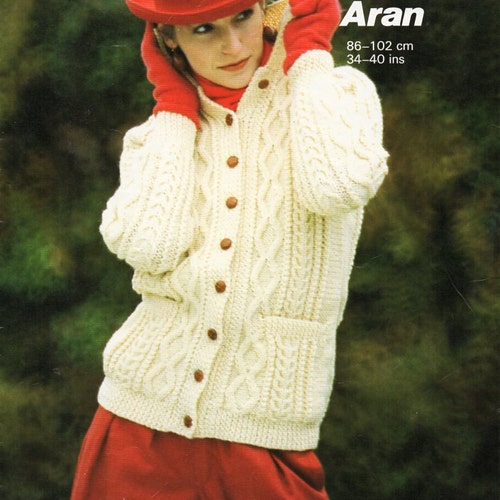Womens Aran Cardigan Knitting Pattern Pdf Download Jacket With - Etsy