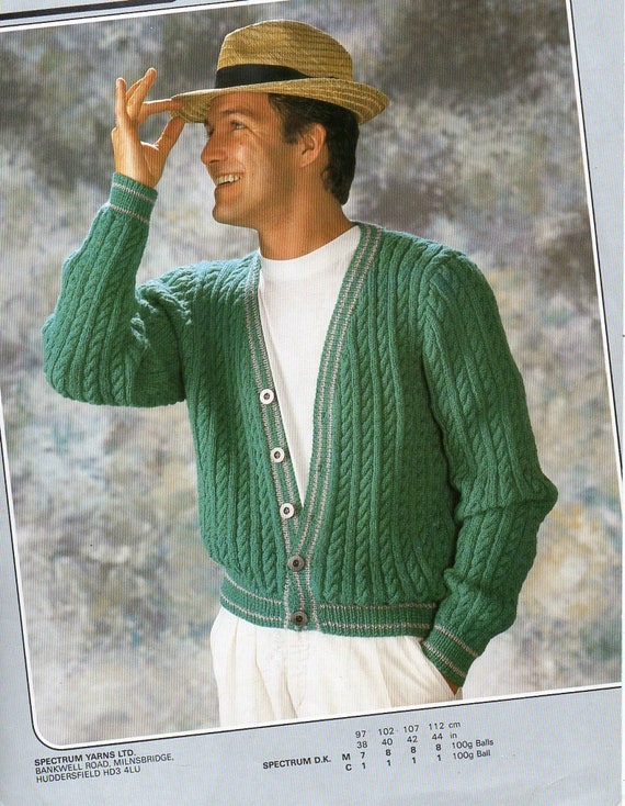 Mens Cable Cardigan Knitting Pattern Pdf Download V Neck Cable - Etsy UK