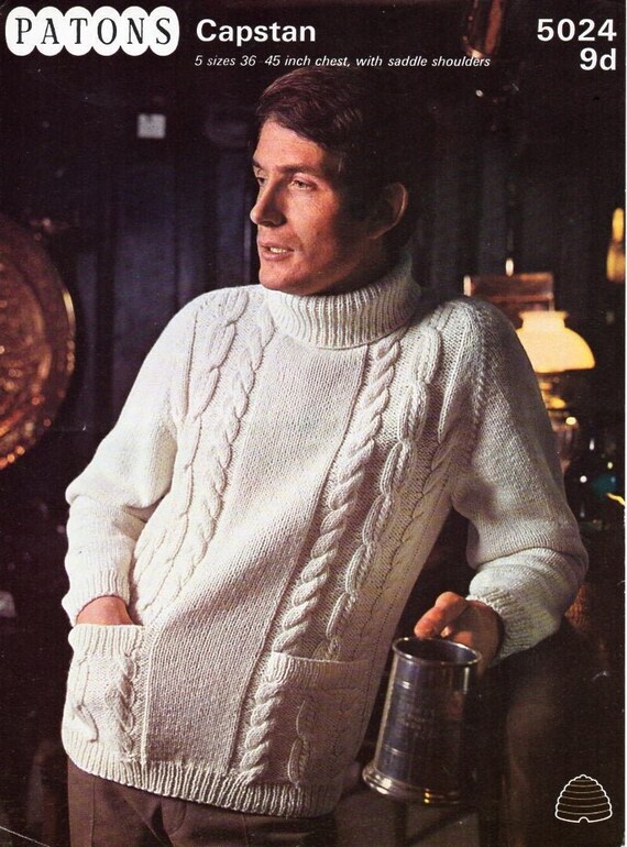 Vintage Mens Cable Sweater Knitting 