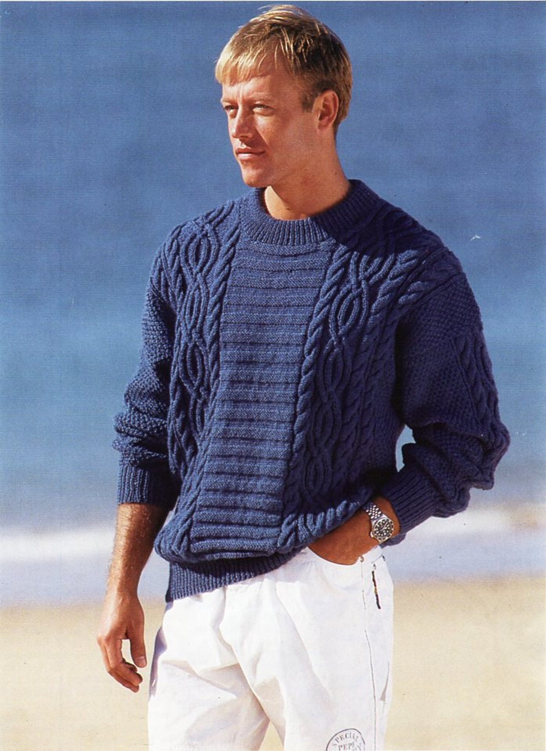 Mens Cable Sweater Knitting Pattern Pdf Mans Crew Neck Cable Etsy UK