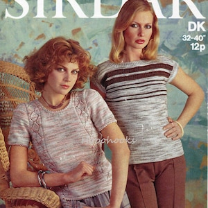 Womens short sleeve sweater Knitting Pattern pdf download Ladies Short Sleeve Tops Womens Tops 32-40&quot; DK light worsted 8ply Instant Download