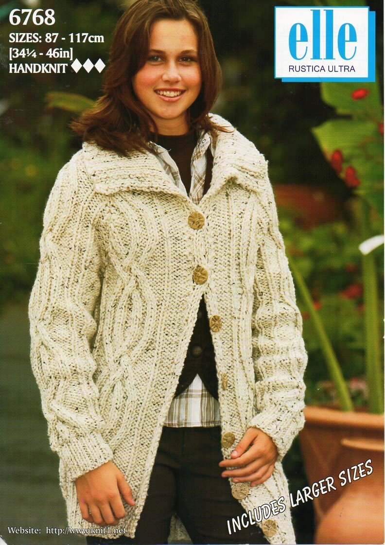 Womens aran jacket knitting pattern pdf ladies cable collar | Etsy