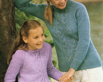 vintage womens lacy sweater KNITTING PATTERN pdf ladies lace panel raglan jumper 26-40 inch DK light worsted 8ply yarn pdf instant download