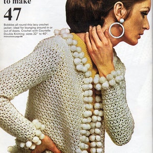 vintage womens crochet jacket crochet pattern pdf ladies crochet cardigan pom poms 32-40&quot; DK light worsted 8ply pdf instant download