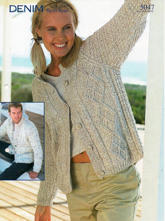 aux femmes / mens aran cardigans knitting pattern PDF ladies