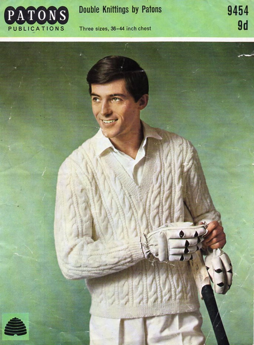 Vintage Mens Cricket Sweater Knitting Pattern PDF Aran Jumper Cable