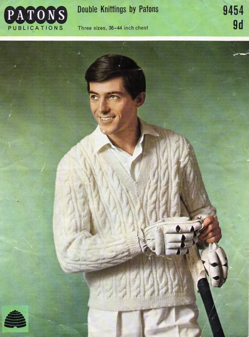 Vintage Mens Cricket Sweater Knitting Pattern PDF Aran Jumper Etsy