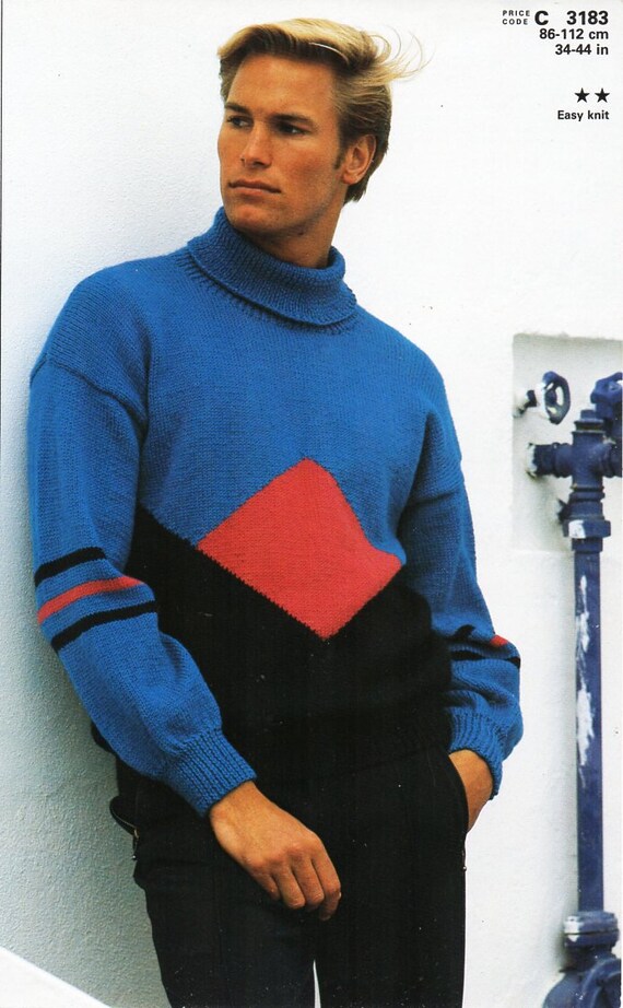 Vintage Mens Sweater Knitting Pattern 