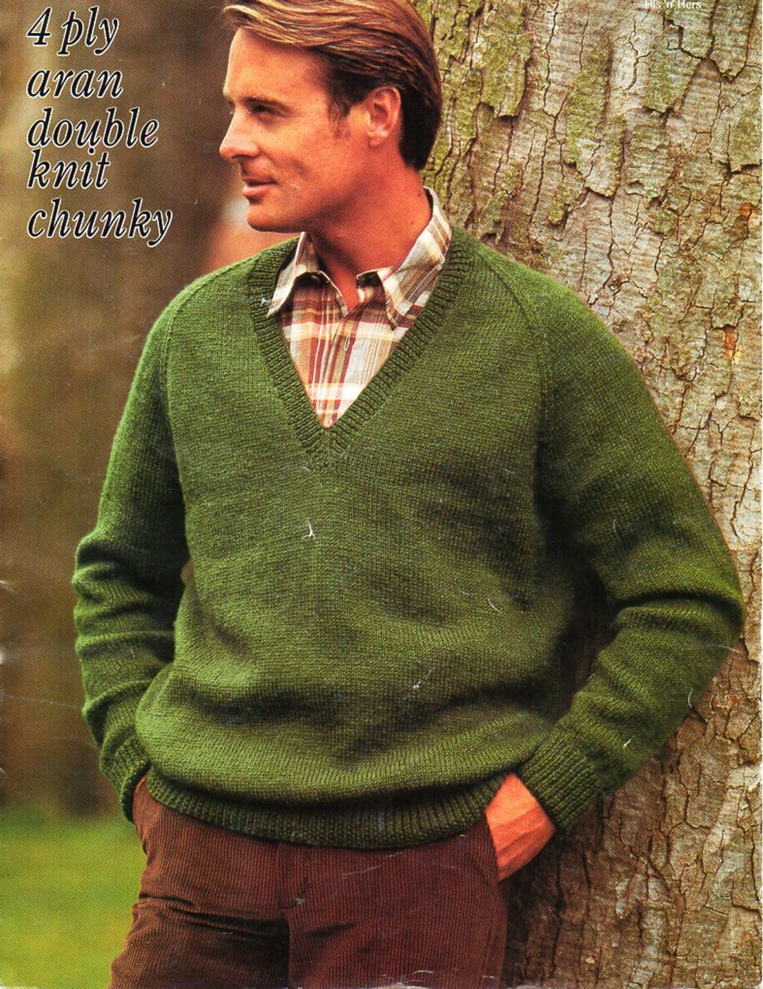 Mens Classic V Neck Sweater Knitting Pattern Pdf 4ply DK Aran or Chunky