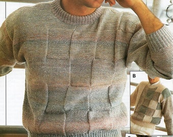 mens sweater knitting pattern pdf mens crew neck jumper 3 designs 34-44" DK light worsted 8ply pdf instant download
