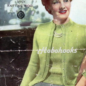 Vintage womens 3ply twin set knitting pattern PDF ladies cardigan sweater jumper 35&quot; 3 ply pdfInstant Download