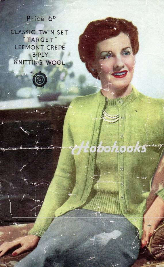 Vintage Womens 3ply Twin Set Knitting Pattern PDF Ladies Cardigan
