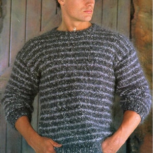 mens mohair sweater knitting pattern pdf mens striped jumper 34-44" mohair 10ply pdf instant download