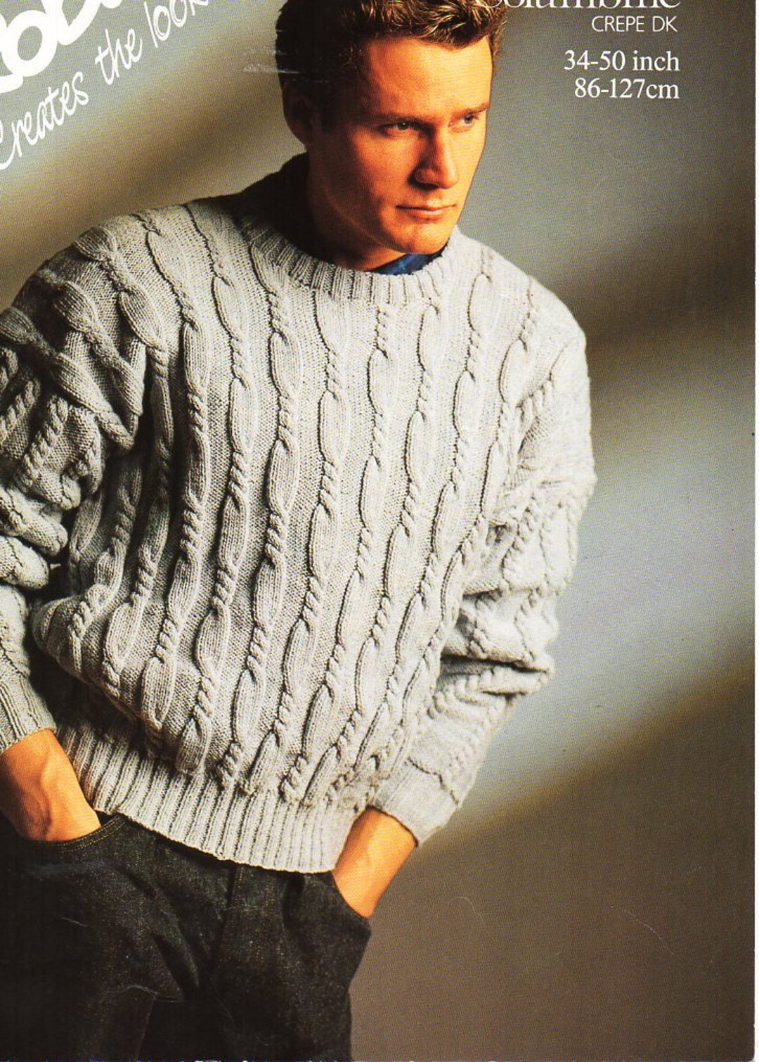 Mens Sweater Knitting Pattern Pdf Mens Cable Jumper Round Neck Larger ...