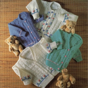 Baby childs childrens embroidered cardigans round neck v neck toddler cardigans 21- 27 inch DK baby knitting pattern pdf instant download
