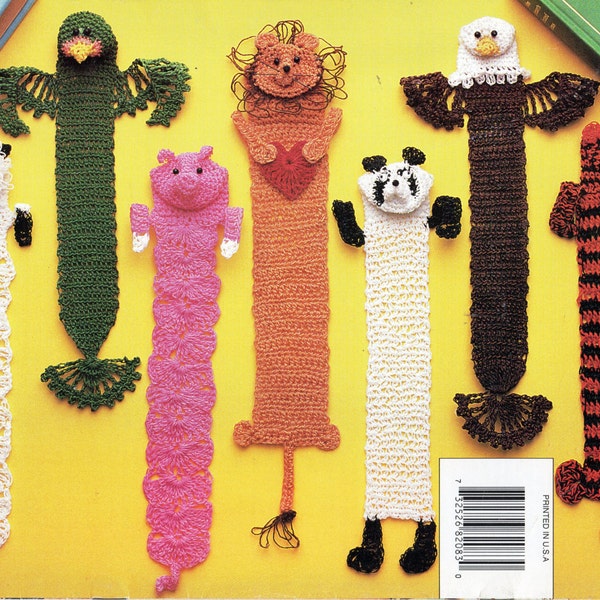 Crochet Bookmarks CROCHET PATTERN pdf download novelty animal bookmarks lion parrot eagle tiger lamb panda pig crochet cotton