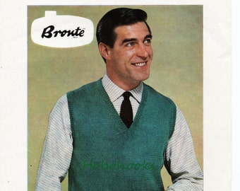 vintage men slipover knitting pattern pdf sleeveless sweater mens pullover 36-46" DK light worsted 8ply/ 4ply fingering pdf instant download
