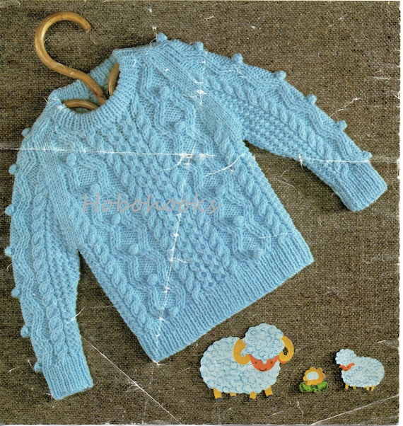Vintage Baby Childrens Bobble Cable Sweater Knitting Pattern Pdf
