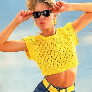 womens crop top knitting pattern pdf download ladies lacy summer top 30-40&quot; DK light worsted 8ply pdf Instant Download