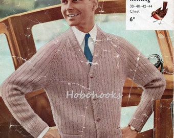 Mens Knitting Pattern Mens Ribbed Raglan Cardigan with Pockets Mens Cardigan Mens Ribbed Cardigan 38-44 inch DK / 4 Ply PDF instant download