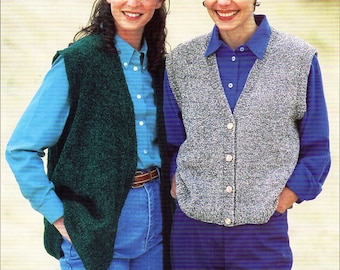 womens waistcoat knitting pattern pdf ladies gilet vest short or long length 30-42" chenille DK 8ply pdf instant download