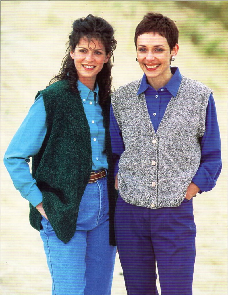 womens waistcoat knitting pattern pdf ladies gilet vest short or long length 30-42 chenille DK 8ply pdf instant download image 1