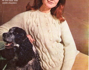 Vintage Leaf Cardigan Knitting Pattern, Womens Jacket 33-40" (PDF Download)