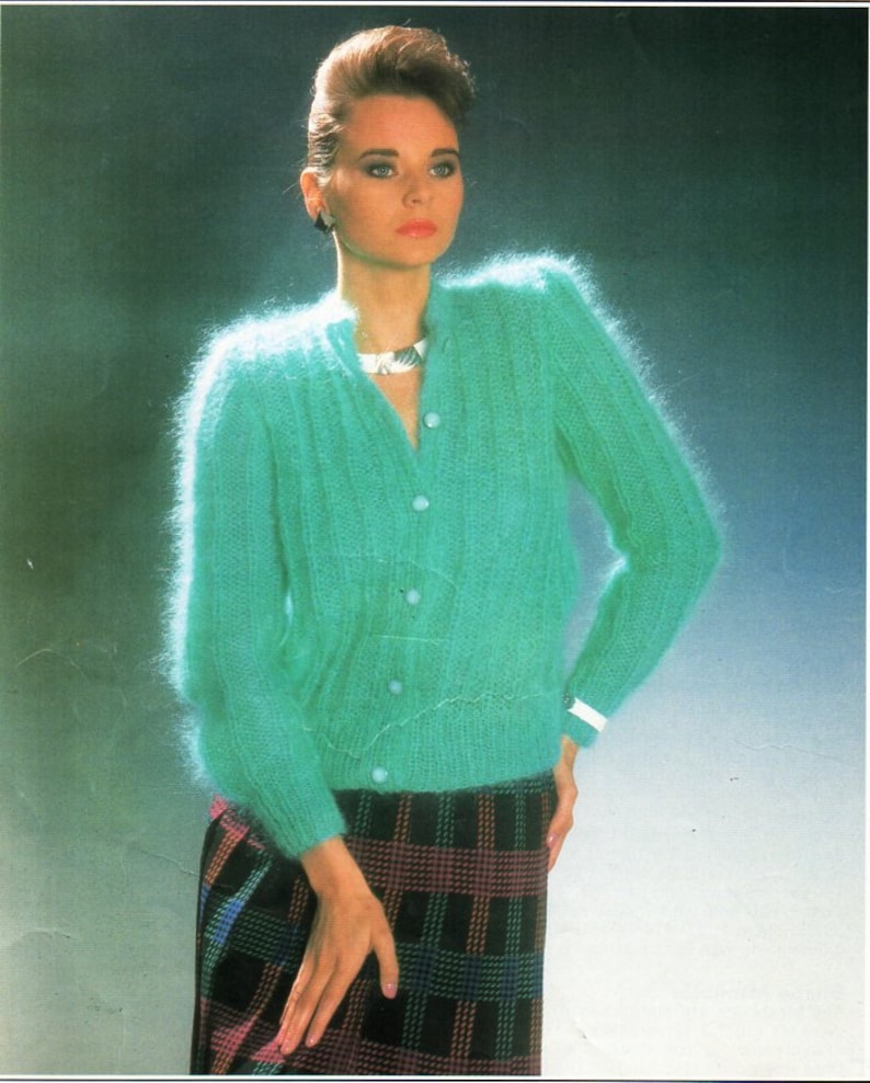 Womens Mohair Cardigan Knitting Pattern Pdf Ladies Rib Mohair Etsy