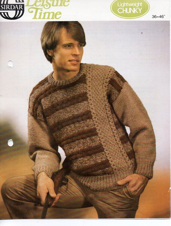Mens Sweater Knitting Pattern PDF Mens Chunky Cable Panel Jumper