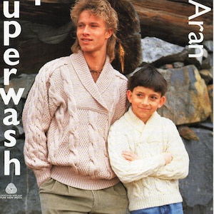 mens aran sweater knitting pattern pdf mens cable shawl collar jumper 26-44&quot; aran worsted 10ply pdf instant download