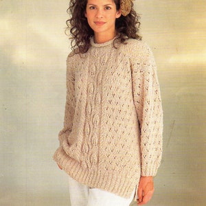 womens sweater knitting pattern pdf ladies long leaf pattern tunic jumper 30-40" DK light worsted 8ply pdf instant download