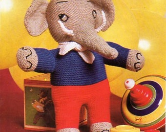 Vintage Jumbo Elephant Toy Knitting Pattern, 18-inch Stuffed Animal (PDF Download)