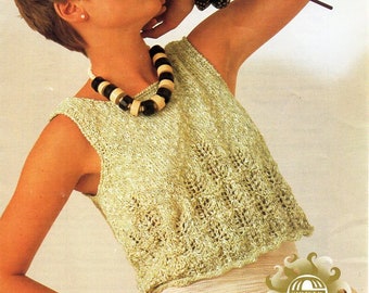 womens cotton top knitting pattern pdf ladies sleeveless top summer top lacy top 32-42" cotton DK light worsted 8ply pdf instant download