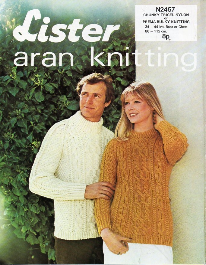 Vintage womens mens aran sweater knitting pattern pdf ladies | Etsy