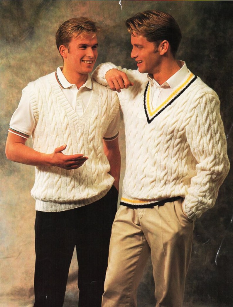 Mens cricket sweater slipover knitting pattern pdf mens cable Etsy