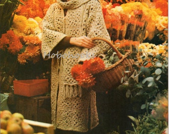 Vintage Crochet Coat Scarf Pattern, Granny Square Motif (PDF Download)