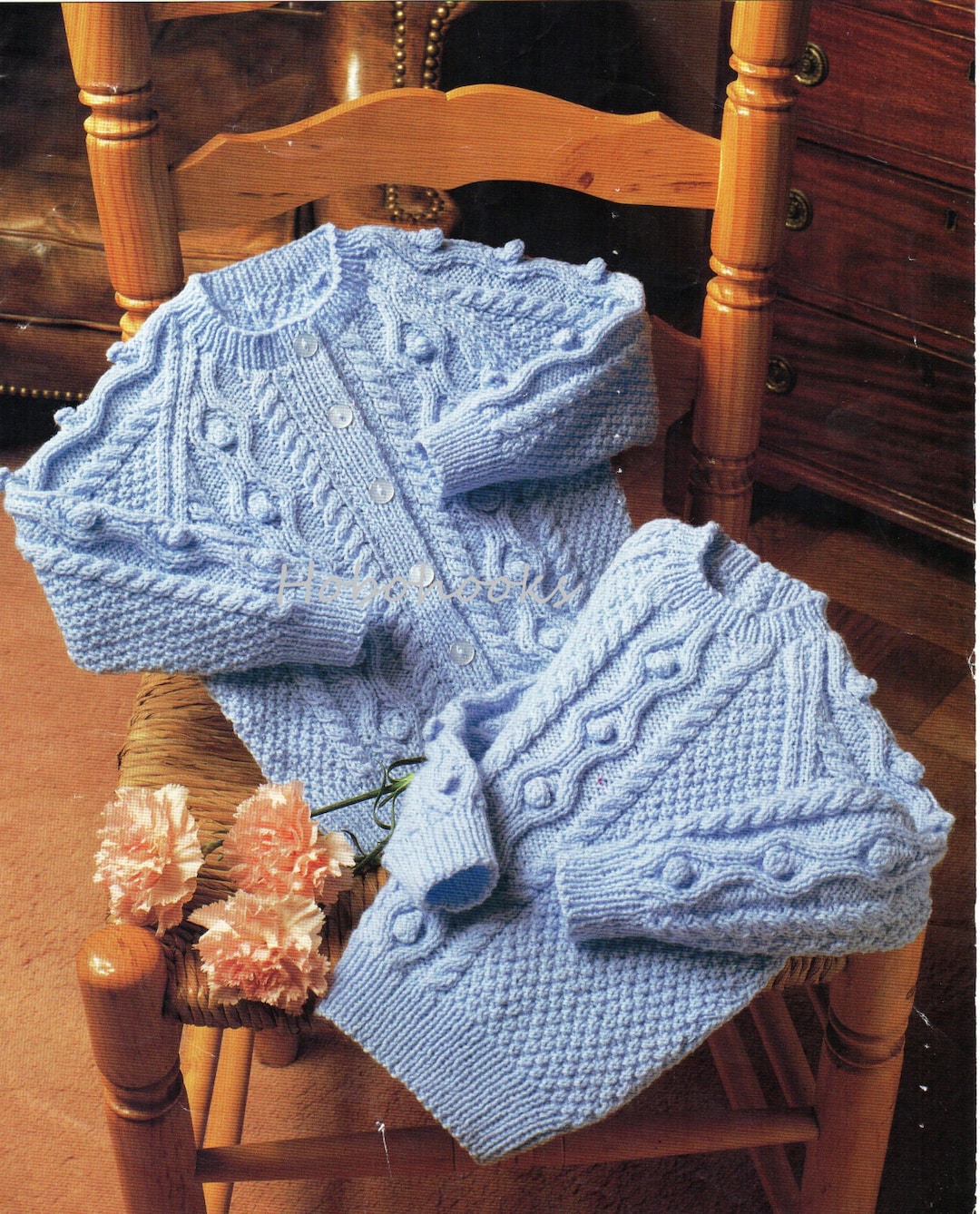 Childrens Knitting Pattern Aran Style Cable Round Neck Cardigan