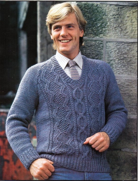 Vintage Mens Cable Sweater Knitting 