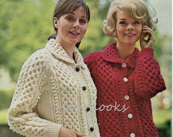 womens aran cardigan knitting pattern pdf download jacket with collar 34-40 inch Aran worsted 10ply PDF instant download