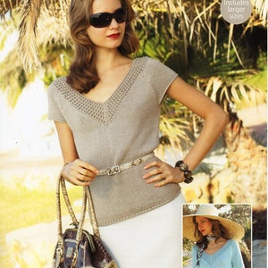 womens sweater knitting pattern pdf ladies long or short sleeve top jumper larger sizes 32-54" smooth DK 8ply pdf instant download