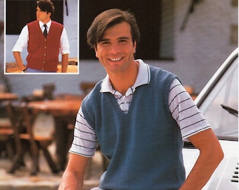 vintage mens slipover waistcoat knitting pattern pdf mens pullover vest v neck 34-46" DK light worsted 8ply pdf instant download