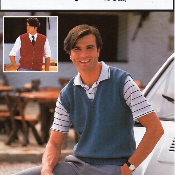 vintage mens slipover waistcoat knitting pattern pdf mens pullover vest v neck 34-46" DK light worsted 8ply pdf instant download