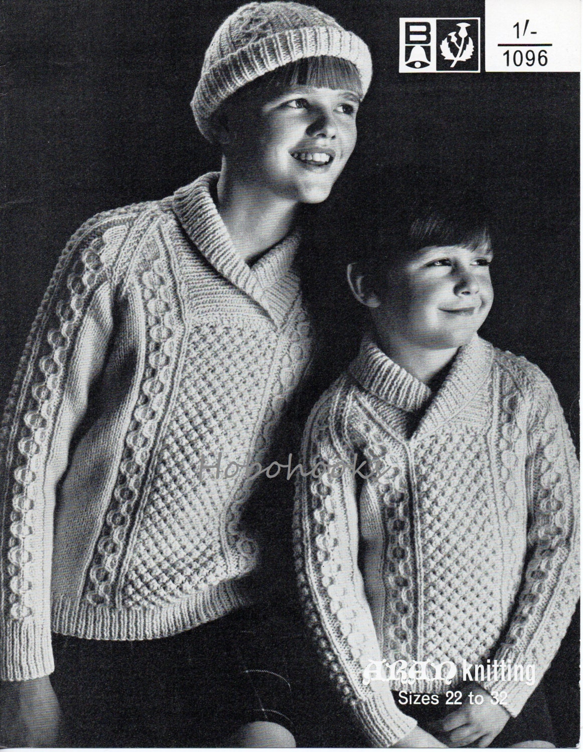 Vintage Childrens Aran Sweater Hat Knitting Pattern Pdf Cable