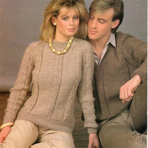 womens mens sweater knitting patterns pdf v or round neck pattern panel raglan jumper 32-44 inch DK Lt Worsted 8ply pdf instant download