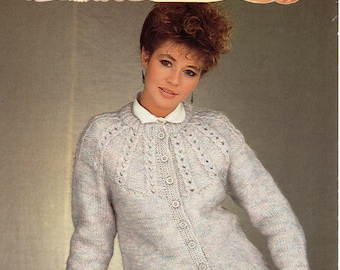 Womens Chunky Cardigan Knitting Pattern, Lacy Yoke (PDF Download)