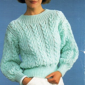 Womens Cable Sweater Knitting Pattern Pdf DK Ladies Cable Jumper Round ...